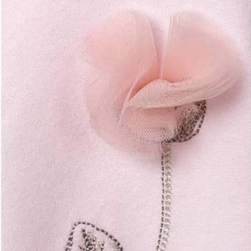Girls' Cotton Overalls Decorated With A Pink Tulle Rose