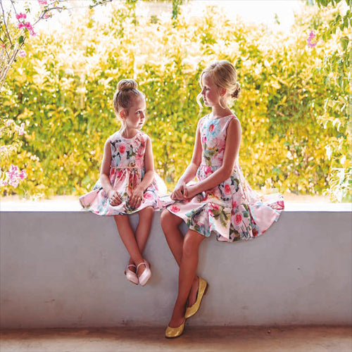 Girls Floral Silk Dress