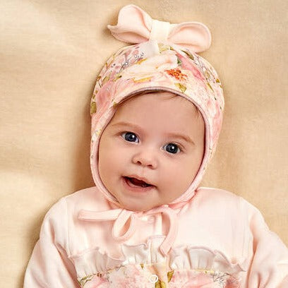 Girls' light apricot floral hat