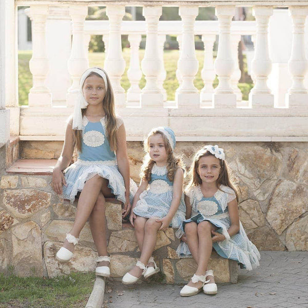 A Three-Piece Set Designed In Turquoise Cotton Fabric And Soft Cream Lace