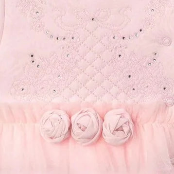 Girls' Pink Overalls With Tulle And Three Chiffon Roses